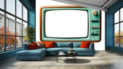 Retro Vintage old mint green TV set receiver cut out on transparent background Wall mural