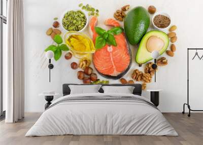 set of food with healthyl fats and omega-3 Wall mural