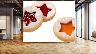 Traditional Christmas Linzer Cookies isolated. Homemad cookies close up Wall mural