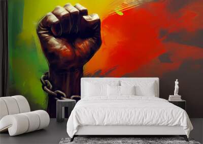 Uneteenth Independence Day concept. Fist in Three color Red black and Green. Generative AI illustration Wall mural