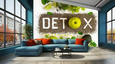 Word detox is made from chia seeds. Green smoothies and ingredie Wall mural