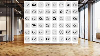 Letter C in different fonts on white background. Type design collection on grey buttons. Vector illustration. Wall mural