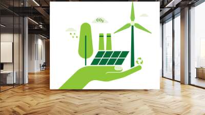 Hand that holds green, renewable energy. sustainable energy and eco friendly. Vector illustration Wall mural