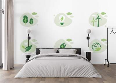 Sustainability  green energy climate illustration set.
Alternative energy . Flat vector illustration template.
 Wall mural