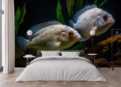 A stunning display of couple Ram cichlid fish Wall mural