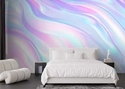 Holographic background seamless trendy iridescent light foil texture. Soft holographic pastel unicorn marble background pattern. Modern pearlescent blurry abstract swirl illustration.	
 Wall mural