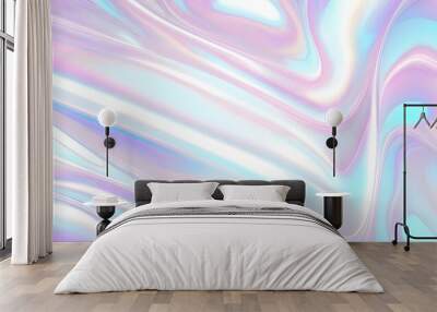 Holographic background seamless trendy iridescent light foil texture. Soft holographic pastel unicorn marble background pattern. Modern pearlescent blurry abstract swirl illustration.	
 Wall mural