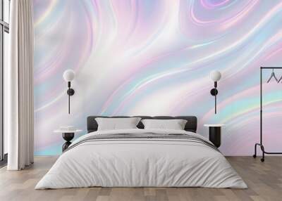 Holographic background seamless trendy iridescent light foil texture. Soft holographic pastel unicorn marble background pattern. Modern pearlescent blurry abstract swirl illustration.	
 Wall mural