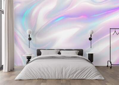 Holographic background seamless trendy iridescent light foil texture. Soft holographic pastel unicorn marble background pattern. Modern pearlescent blurry abstract swirl illustration.	
 Wall mural