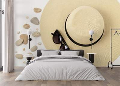 Fashion accessories - hat, sunglasses and bracelets. Marine conc Wall mural