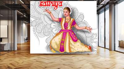 illustration of Indian sattriya dance form Wall mural