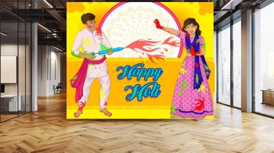 illustration of playing happy holi Wall mural