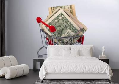 Supermarket money cash market trolley. buy customer. Wall mural