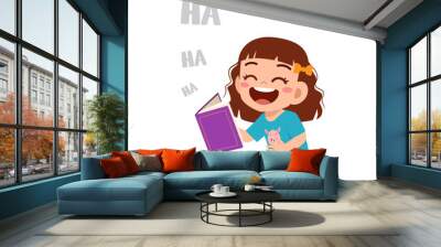 clue little girl read funny book story and laugh so hard Wall mural