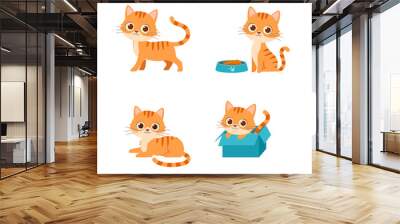 cute cat pet animal playing pose style set bundle Wall mural