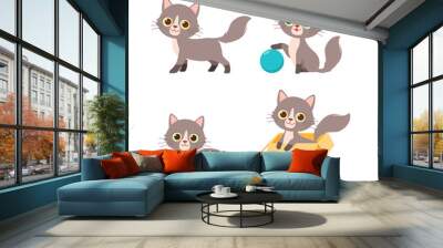 cute cat pet animal playing pose style set bundle Wall mural