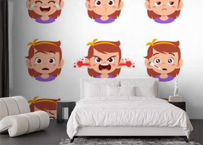 cute kid face expression emoji emoticon set Wall mural