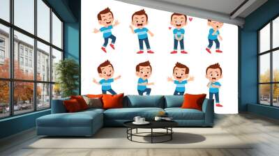 cute kid with many gesture expression set Wall mural