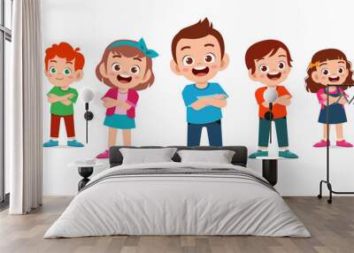 cute kids boy and girl crossed arms set Wall mural