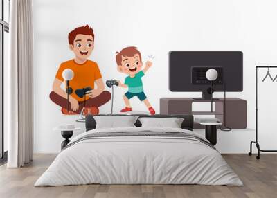 cute little boy play video game on big screen Wall mural