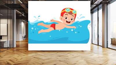 cute little kid boy swim under water on summer holiday Wall mural