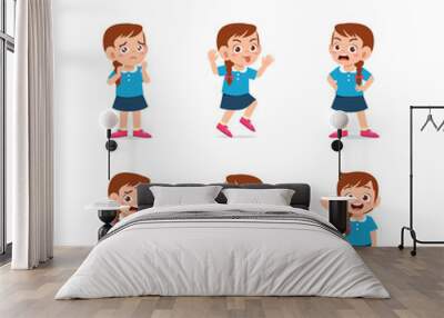 cute little kid girl in various expressions and gesture set Wall mural