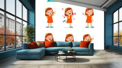 cute little kid girl in various expressions and gesture set Wall mural