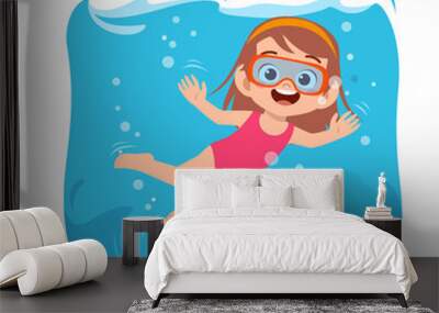 cute little kid girl swim under water on summer holiday Wall mural