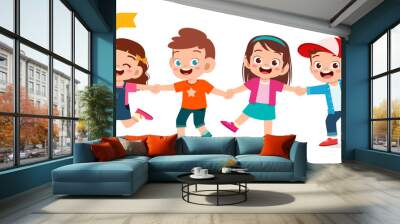 happy cute kid boy and girl hold hand Wall mural