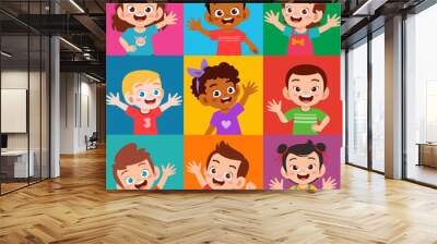 happy cute kid boy and girl smile expression set Wall mural