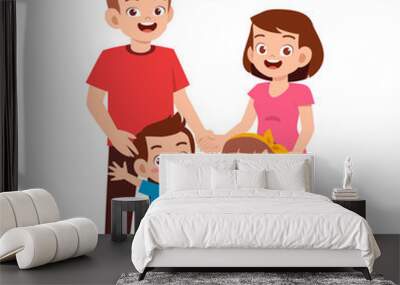 happy cute kid boy and girl with mom and dad Wall mural