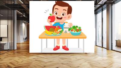 happy cute kid boy eat healthy food Wall mural