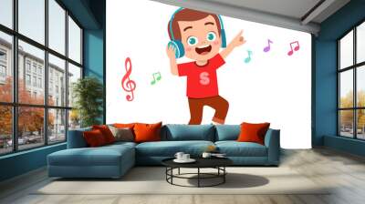 happy cute kid boy listen to music Wall mural