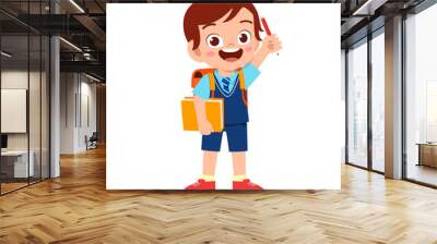 happy cute kid boy ready to go to school Wall mural