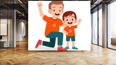 happy cute kid boy smile together with father Wall mural