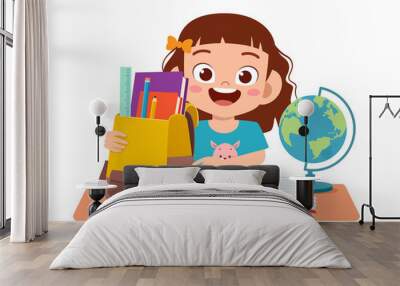 happy cute kid boy study on cute table Wall mural