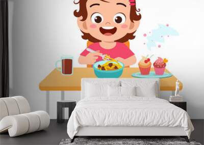 happy cute kid girl eat healthy food Wall mural