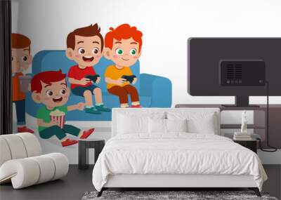 happy cute kid play video game together Wall mural