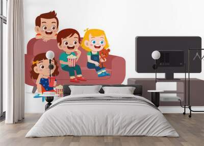 happy cute kid watch tv with family together Wall mural