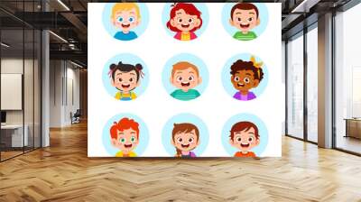 happy cute kids boy and girl avatar face Wall mural