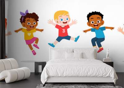 happy cute kids boy and girl jump Wall mural