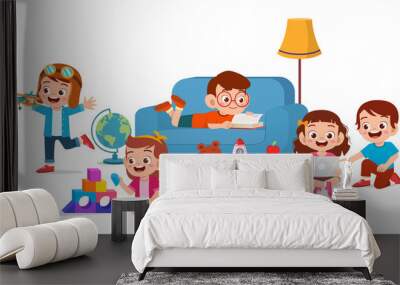 happy cute kids boy and girl play together Wall mural