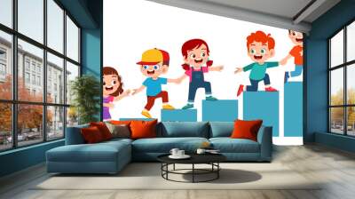 happy cute kids boy and girl taemwork team Wall mural