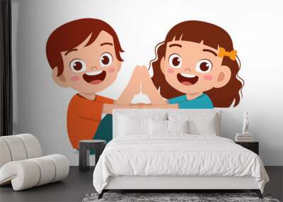 happy cute little kid boy and girl do yoga pose Wall mural