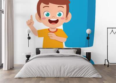 happy cute little kid boy with exclamation mark Wall mural