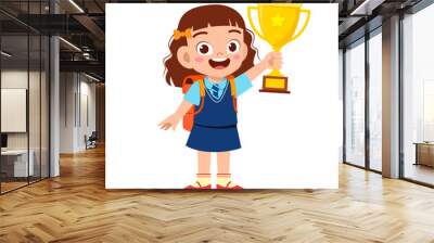 happy cute little kid girl holding trophy Wall mural