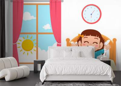 happy cute little kid girl wake up Wall mural