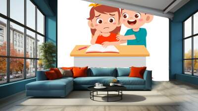 happy cute little kids boy and girl study together Wall mural