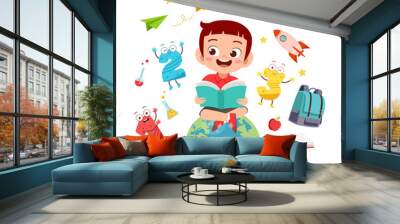 happy kid read book study knowledge Wall mural