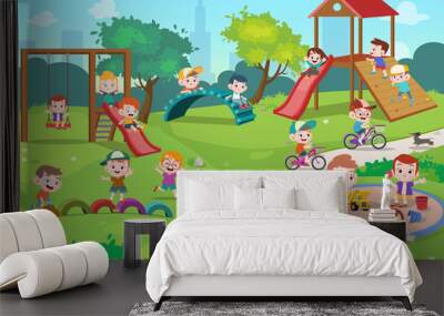 kids children playing playground vector illustration Wall mural